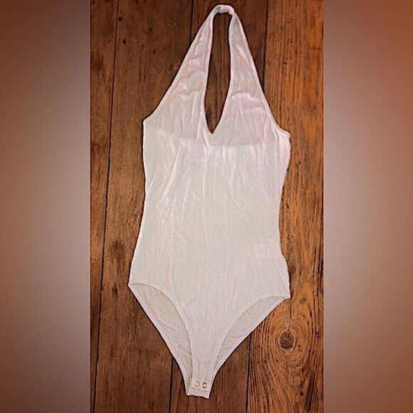 💕5️⃣for25 Double zero very Light blue/green thin halter top body suit Sz small - Picture 1 of 2